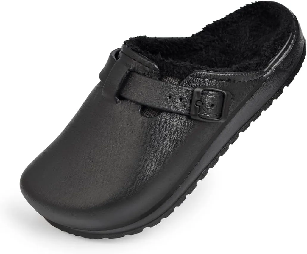 Harssidanzar Womens Lined Clogs Winter Fleece Breathable Walking Garden Shoes Warm Non-Slip Mule Footwear HL206US