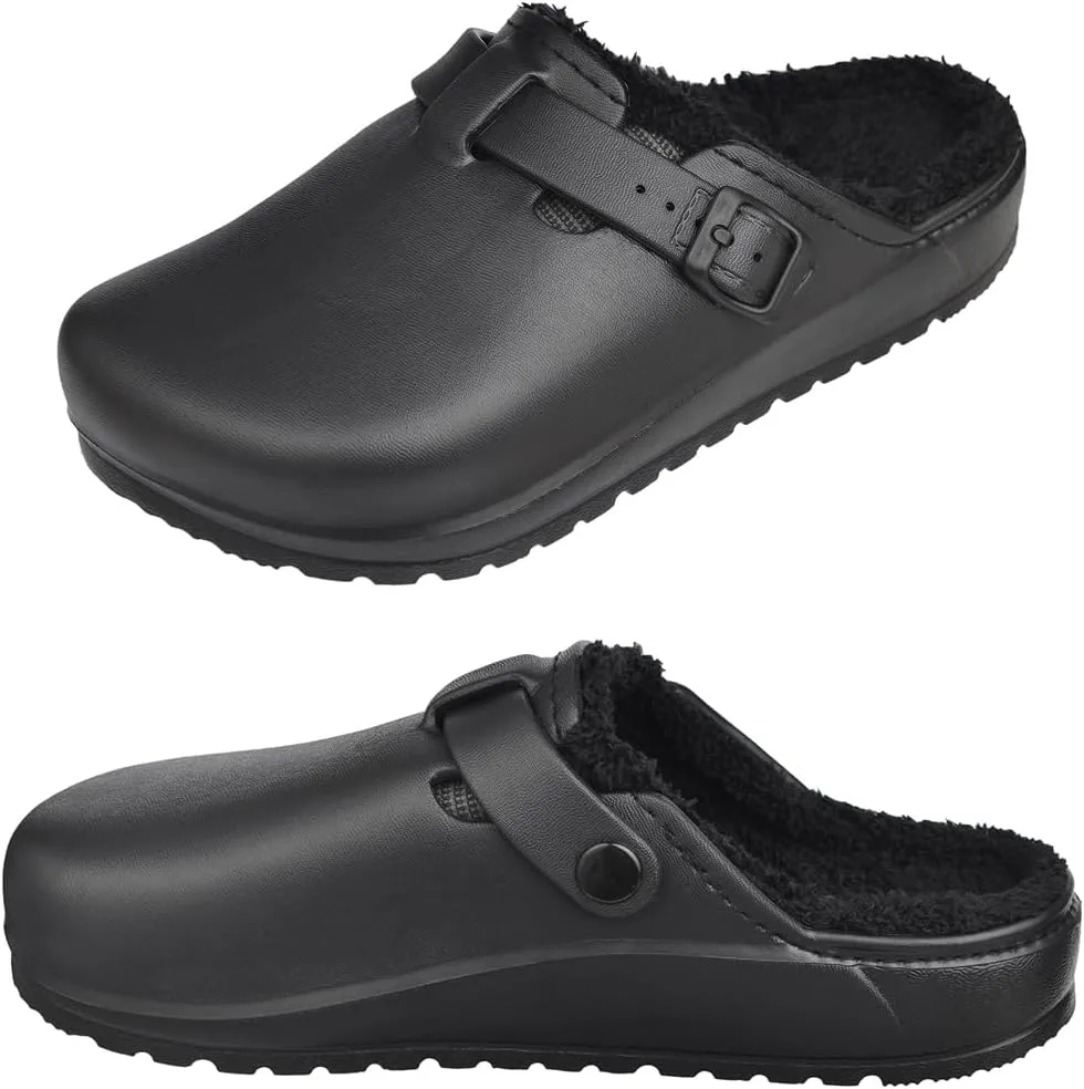 Harssidanzar Womens Lined Clogs Winter Fleece Breathable Walking Garden Shoes Warm Non-Slip Mule Footwear HL206US