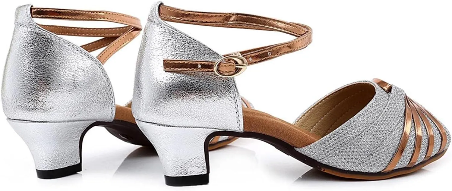 Hbeylia Rhinestones Dress Sandals Shoes For Women Ladies Gold Silver Glittering Leather Peep Toe Kitten High Heels Ankle Strap Dressy Pump Ballet Flats For Wedding Dancing Dress Evening Party