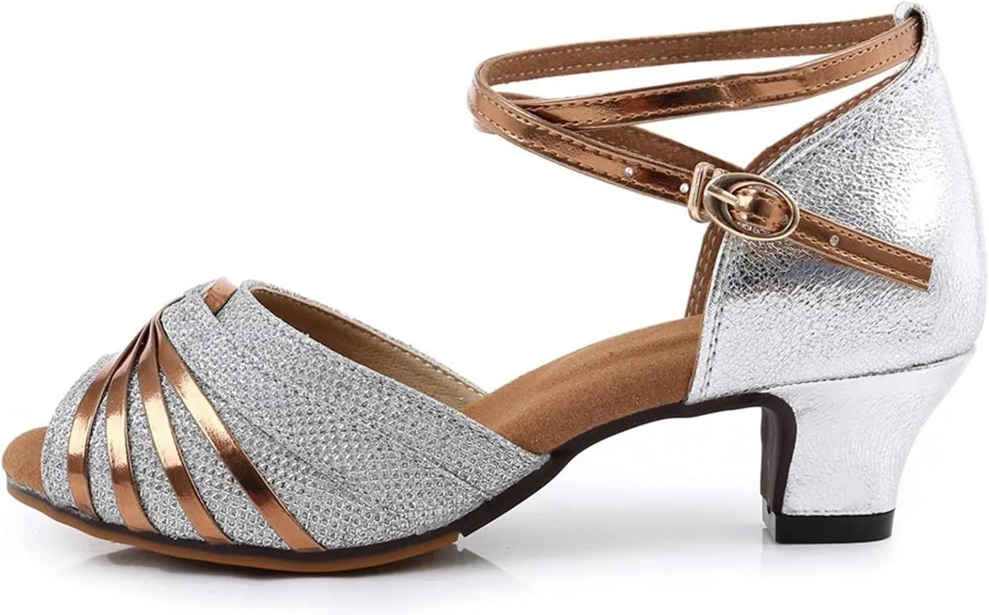 Hbeylia Rhinestones Dress Sandals Shoes For Women Ladies Gold Silver Glittering Leather Peep Toe Kitten High Heels Ankle Strap Dressy Pump Ballet Flats For Wedding Dancing Dress Evening Party