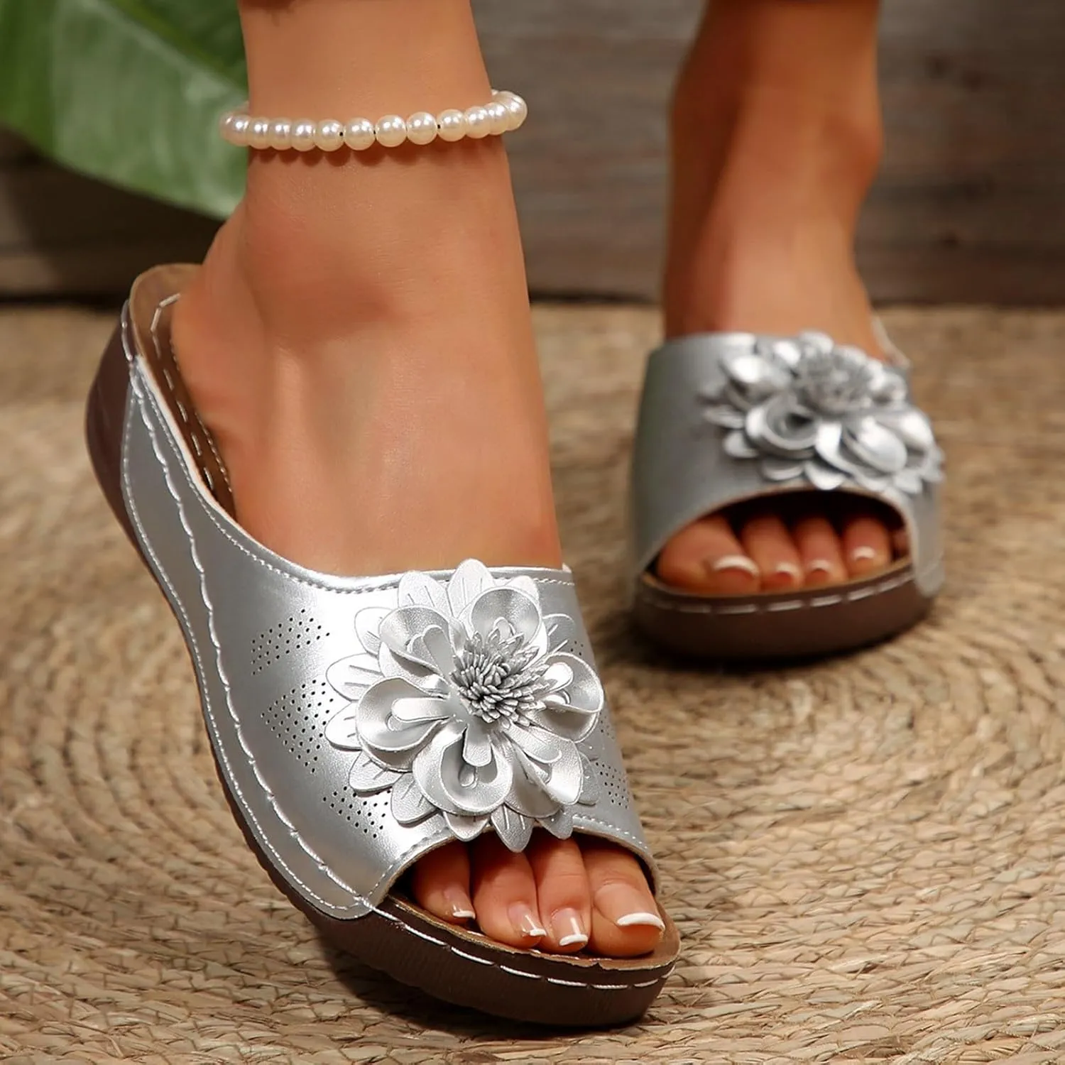 Hbeylia Summer Sandals for Women 2025 Comfortable Orthopedic Sandals Dressy Arch Support Slides Slip On Walking Platform Wedge Beach Shoes Open Toe Wide Width Outdoor Slippers