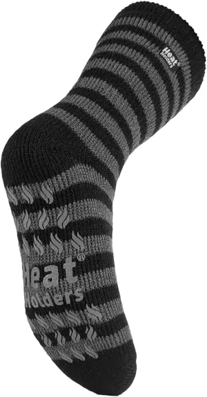 Heat Holders Men's 2.34 Tog Thermal Slipper Socks, 7-12 Us, Black/grey Stripe
