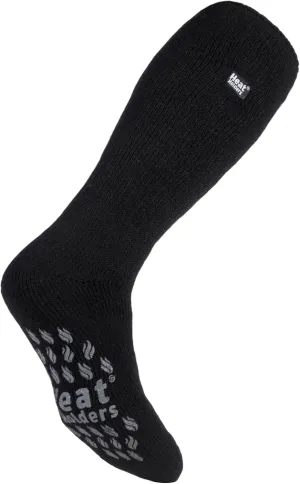 HEAT HOLDERS Mens Knee High Slipper with Grips Warm Thick Long Thermal Socks (US, Numeric, 7, 12, Regular, Regular, Black/Grey)