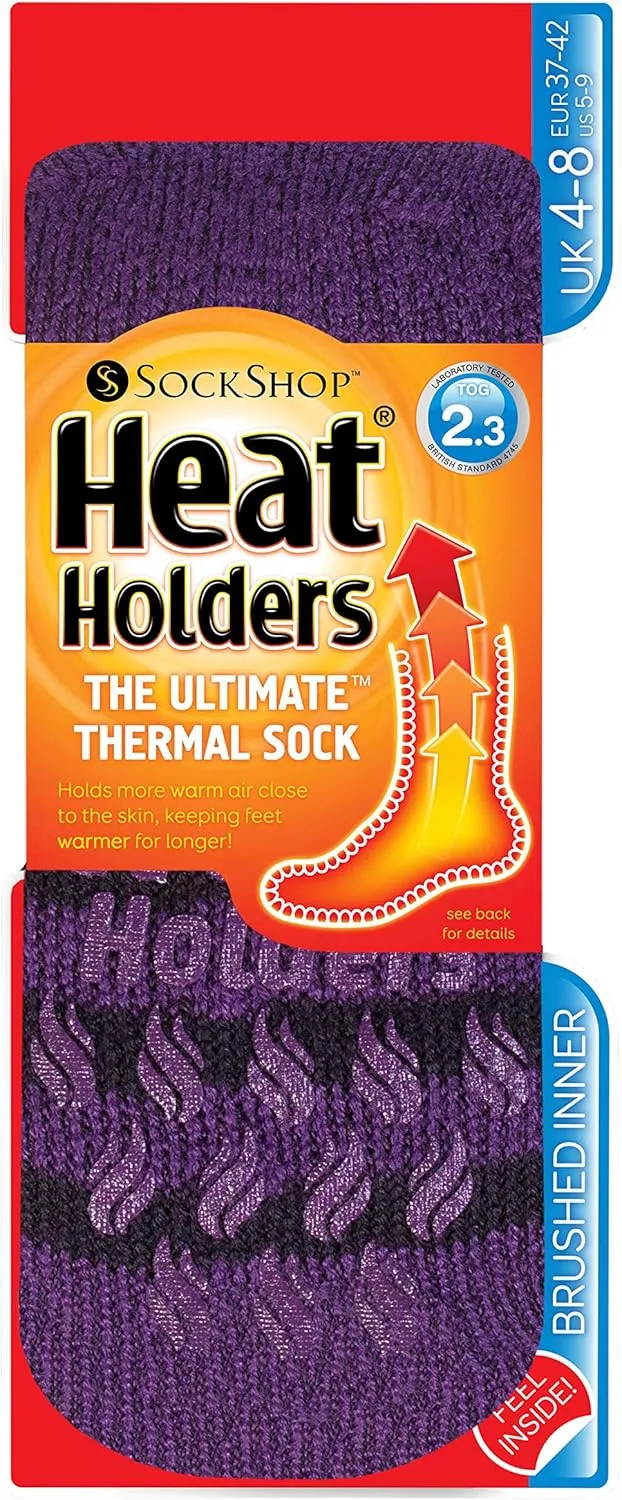 HEAT HOLDERS - Womens Thick Non Skid/Slip Thermal Slipper Socks with Grippers