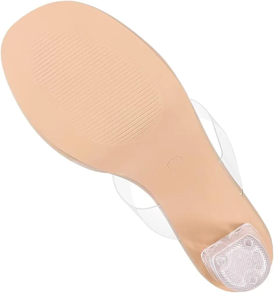 Heels Charm Women's Platform Heels Clear Chunky Block Heeled Sandals Open Toe Two Strap Slip On Block High Heel Sandal Dress Dancing Sandals Daily Work Party Shoes