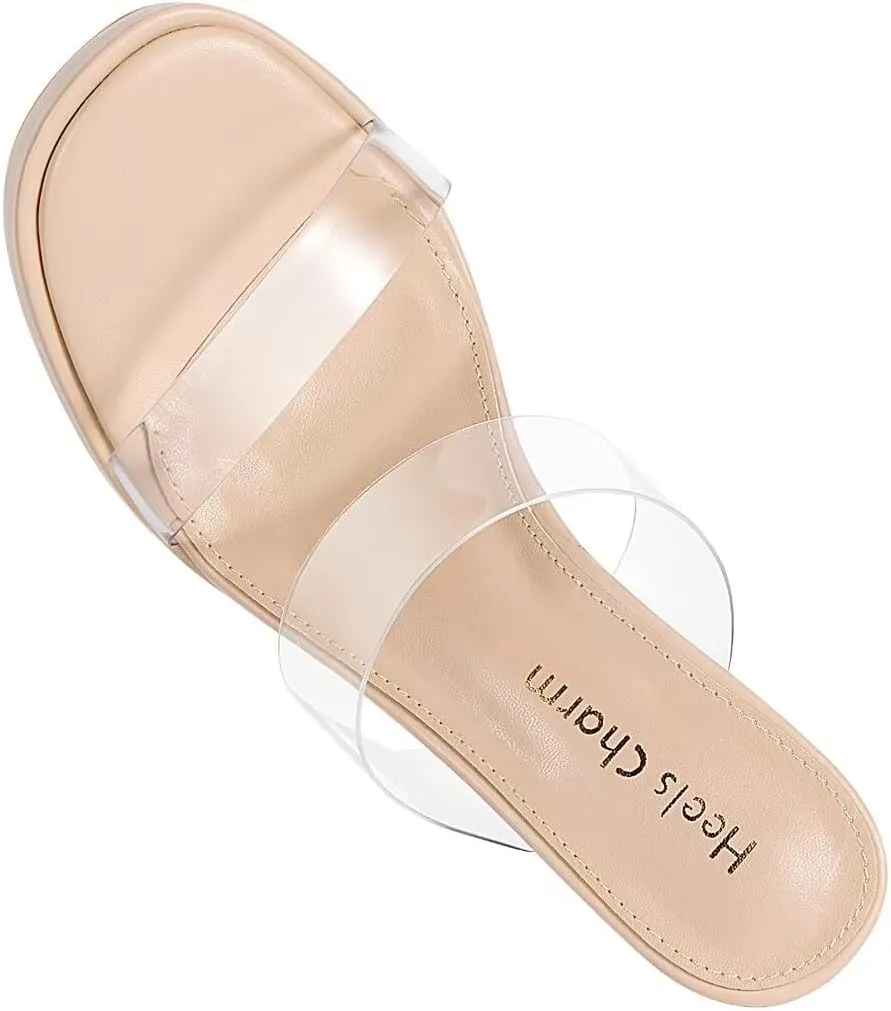 Heels Charm Women's Platform Heels Clear Chunky Block Heeled Sandals Open Toe Two Strap Slip On Block High Heel Sandal Dress Dancing Sandals Daily Work Party Shoes