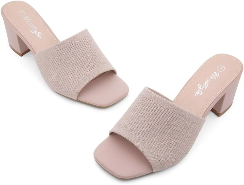 Herstyle Women's Low Block Heels 2025 – Slip-On Mules, Square Toe Comfortable Chunky Short Heeled Dress Sandals & Pumps for Wedding, Office & Everyday Wear