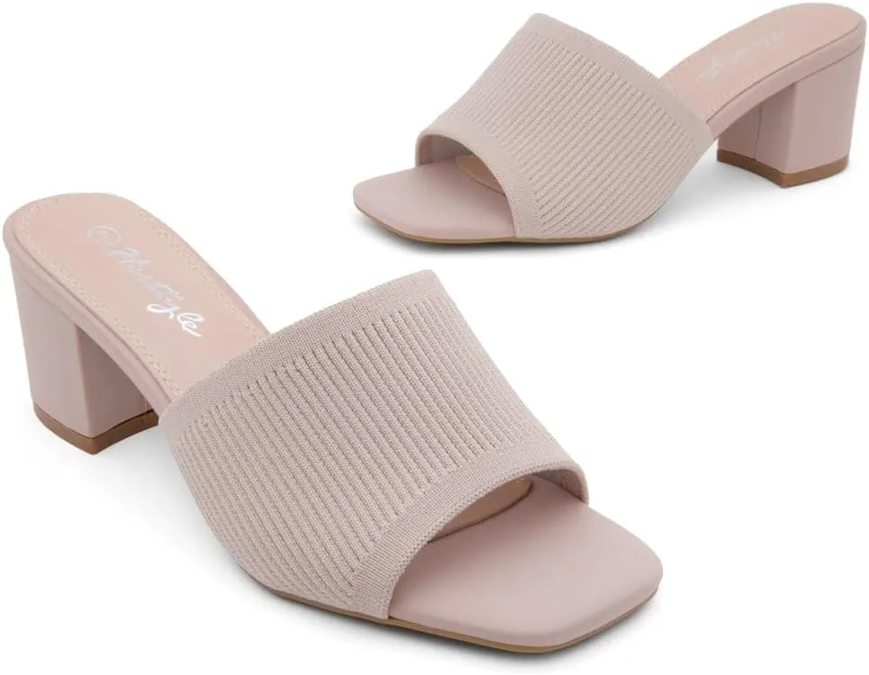 Herstyle Women's Low Block Heels 2025 – Slip-On Mules, Square Toe Comfortable Chunky Short Heeled Dress Sandals & Pumps for Wedding, Office & Everyday Wear