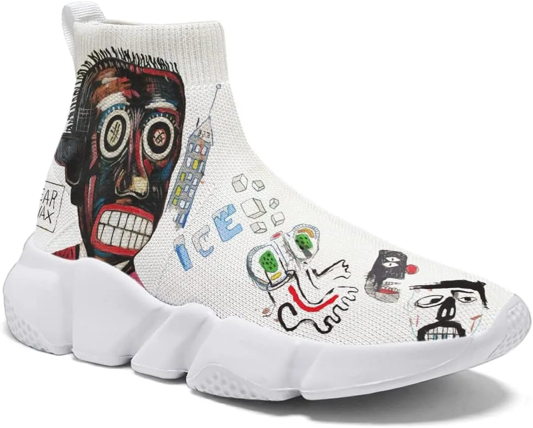 Hetios Mens Walking Shoes Graffiti Sneakers Running Shoes Sock Shoes Lightweight Comfy Breathable Multicolor