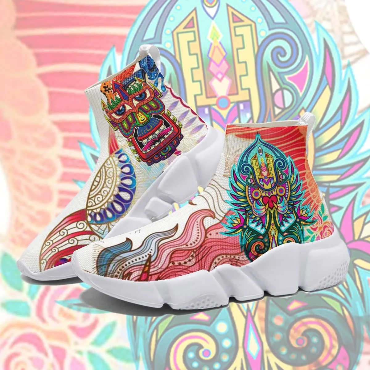 Hetios Mens Walking Shoes Graffiti Sneakers Running Shoes Sock Shoes Lightweight Comfy Breathable Multicolor