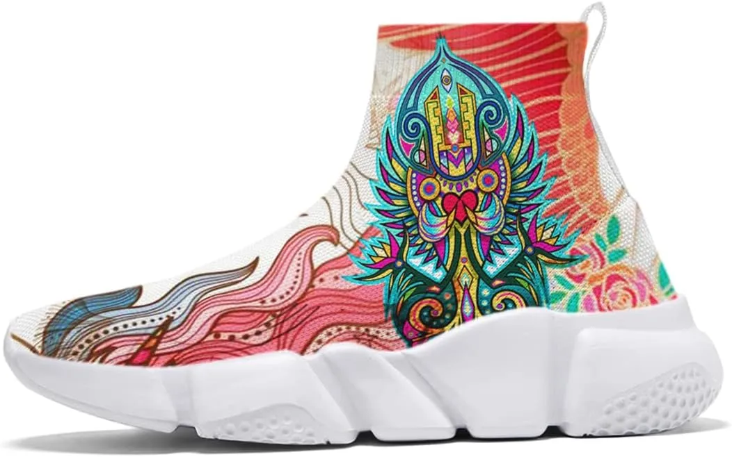 Hetios Mens Walking Shoes Graffiti Sneakers Running Shoes Sock Shoes Lightweight Comfy Breathable Multicolor