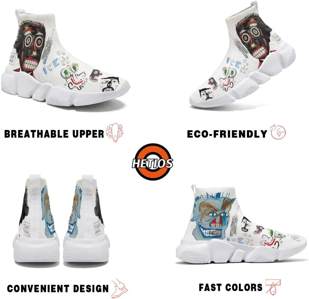 Hetios Mens Walking Shoes Graffiti Sneakers Running Shoes Sock Shoes Lightweight Comfy Breathable Multicolor