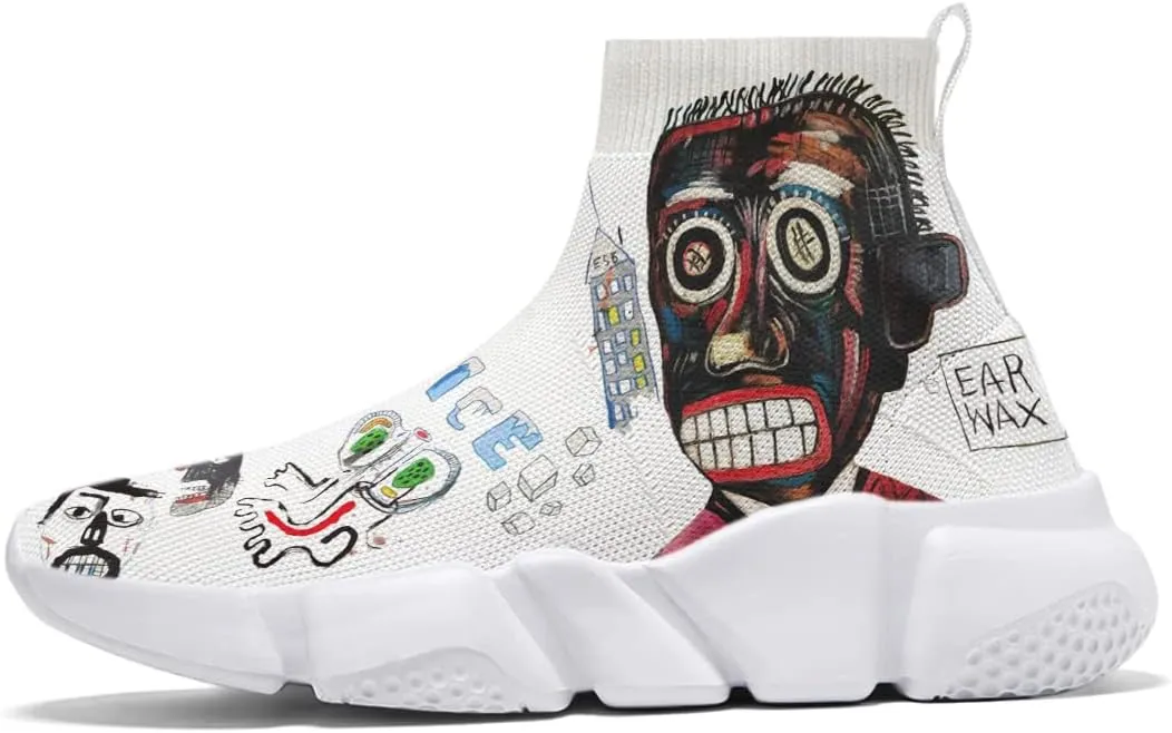Hetios Mens Walking Shoes Graffiti Sneakers Running Shoes Sock Shoes Lightweight Comfy Breathable Multicolor