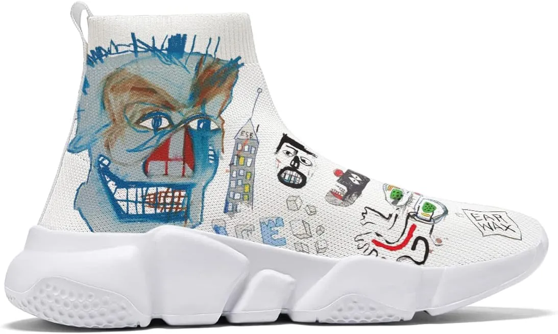 Hetios Mens Walking Shoes Graffiti Sneakers Running Shoes Sock Shoes Lightweight Comfy Breathable Multicolor