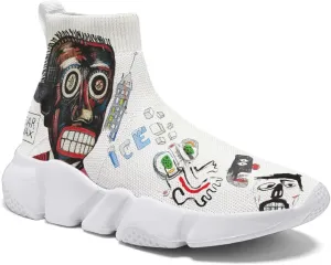 Hetios Mens Walking Shoes Graffiti Sneakers Running Shoes Sock Shoes Lightweight Comfy Breathable Multicolor