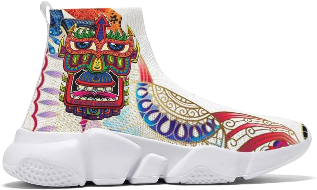 Hetios Mens Walking Shoes Graffiti Sneakers Running Shoes Sock Shoes Lightweight Comfy Breathable Multicolor