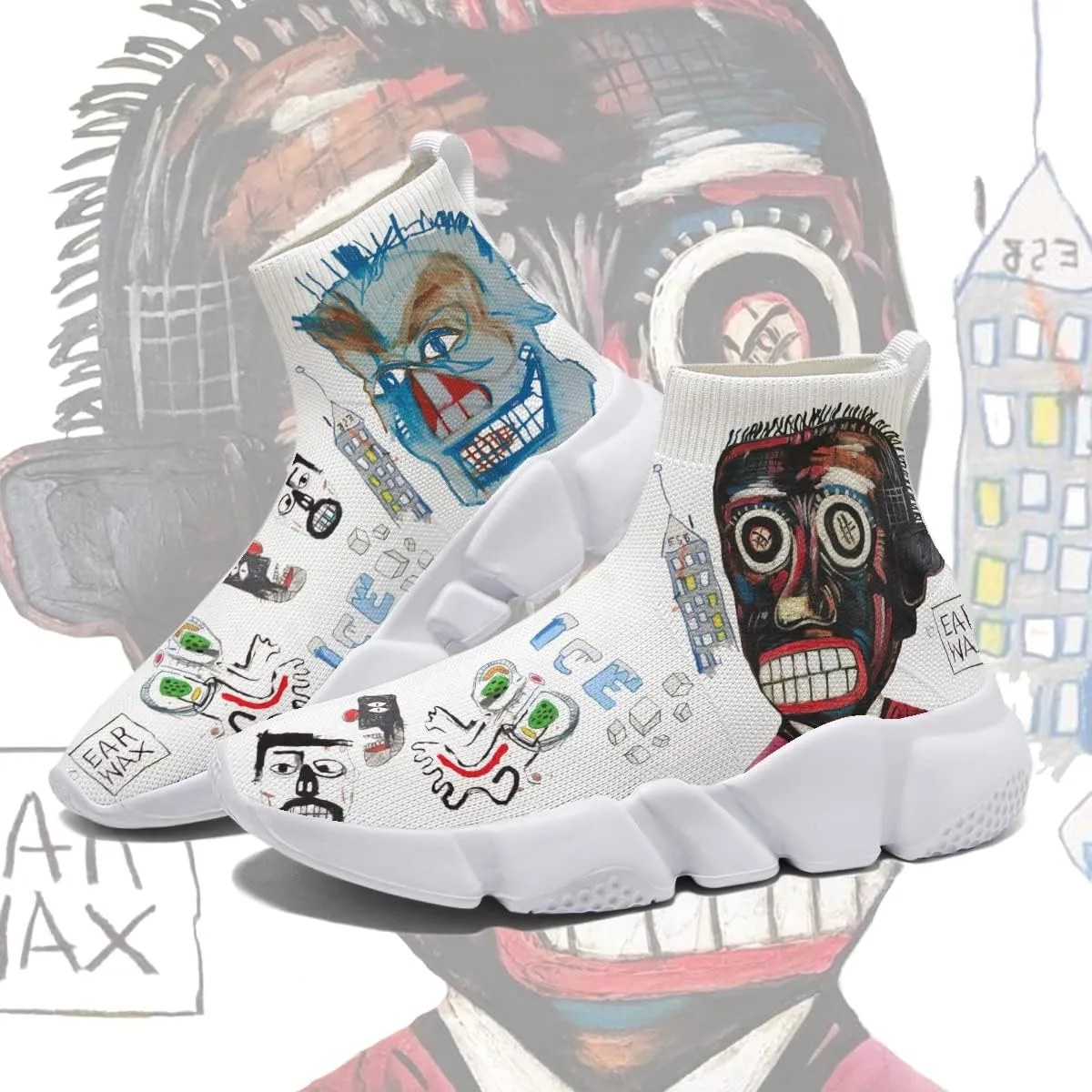 Hetios Mens Walking Shoes Graffiti Sneakers Running Shoes Sock Shoes Lightweight Comfy Breathable Multicolor