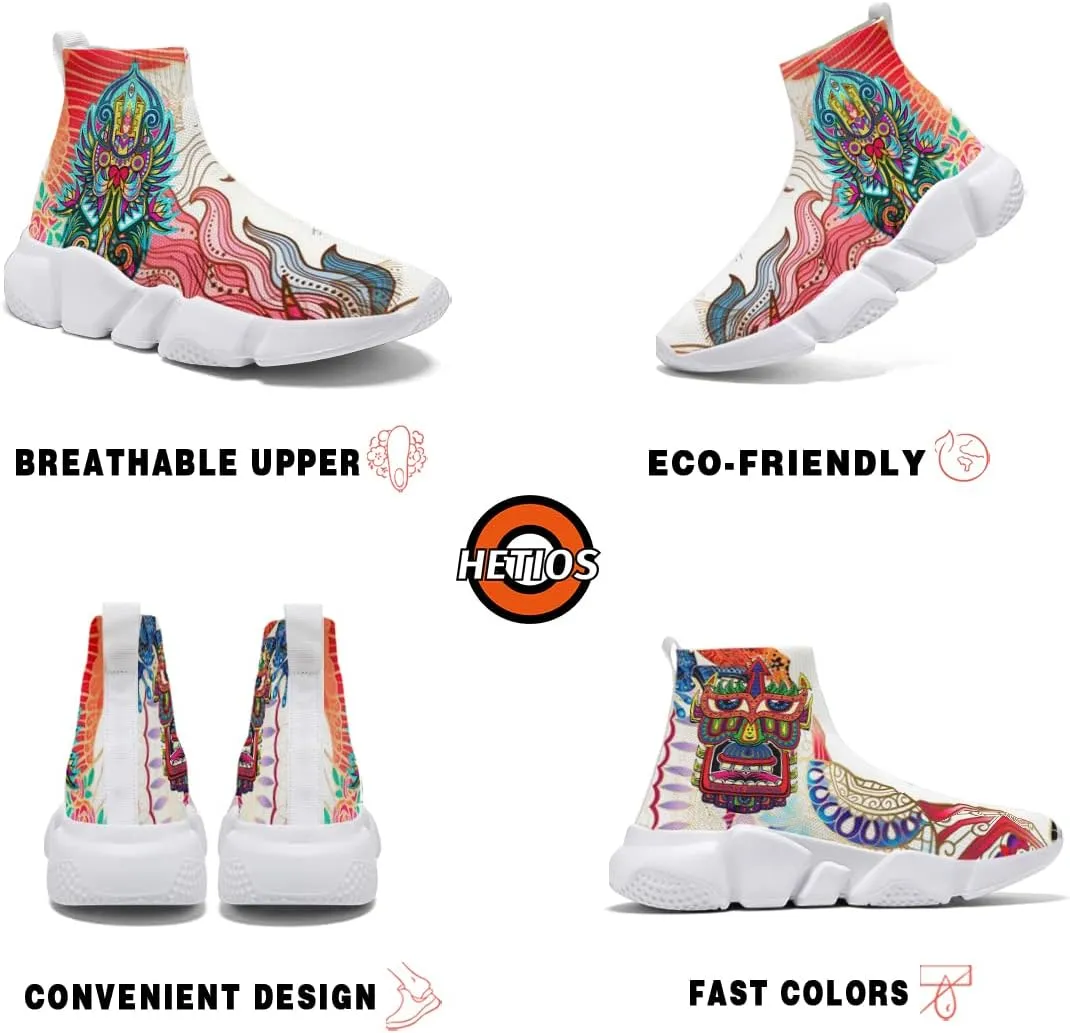 Hetios Mens Walking Shoes Graffiti Sneakers Running Shoes Sock Shoes Lightweight Comfy Breathable Multicolor