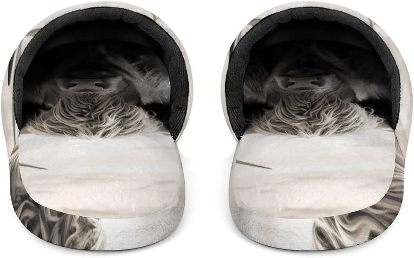 Highland Cow Windmill Men's Cotton Slippers Slip-on House Slippers Warm Home Shoses with Rubber Sole