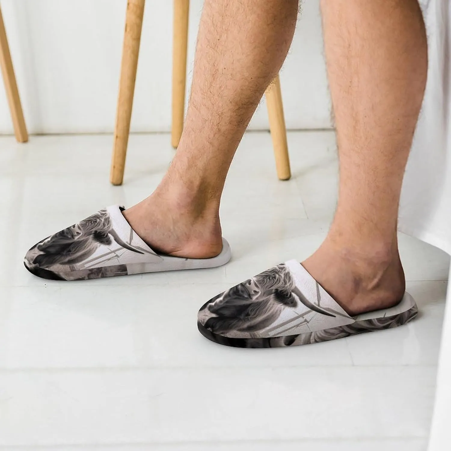 Highland Cow Windmill Men's Cotton Slippers Slip-on House Slippers Warm Home Shoses with Rubber Sole