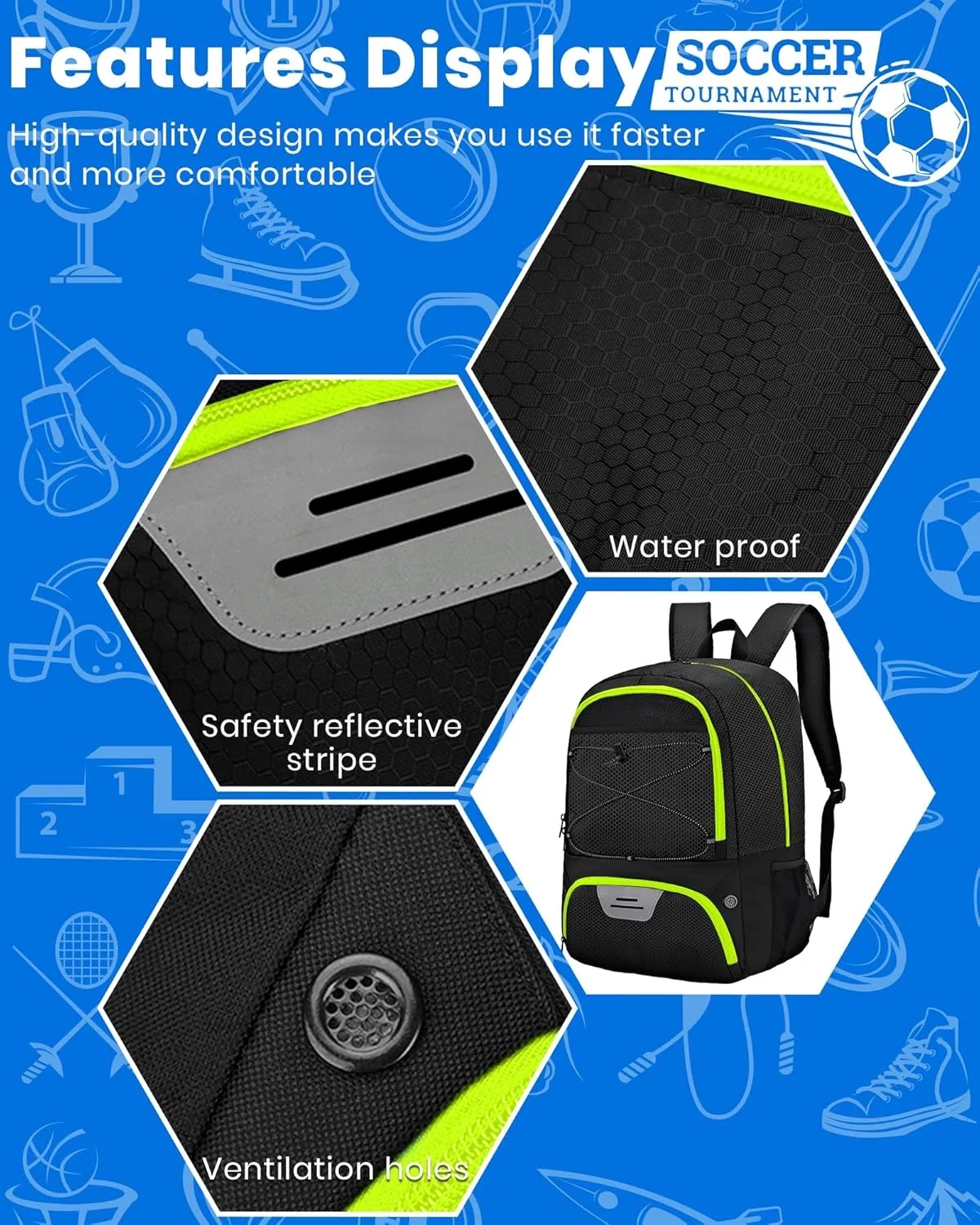 HMLIN Soccer Backpack,Basketball Backpack with Ball Compartment &Shoe Compartment,Sports Bag for Basketball,Soccer,Football& Volleyball