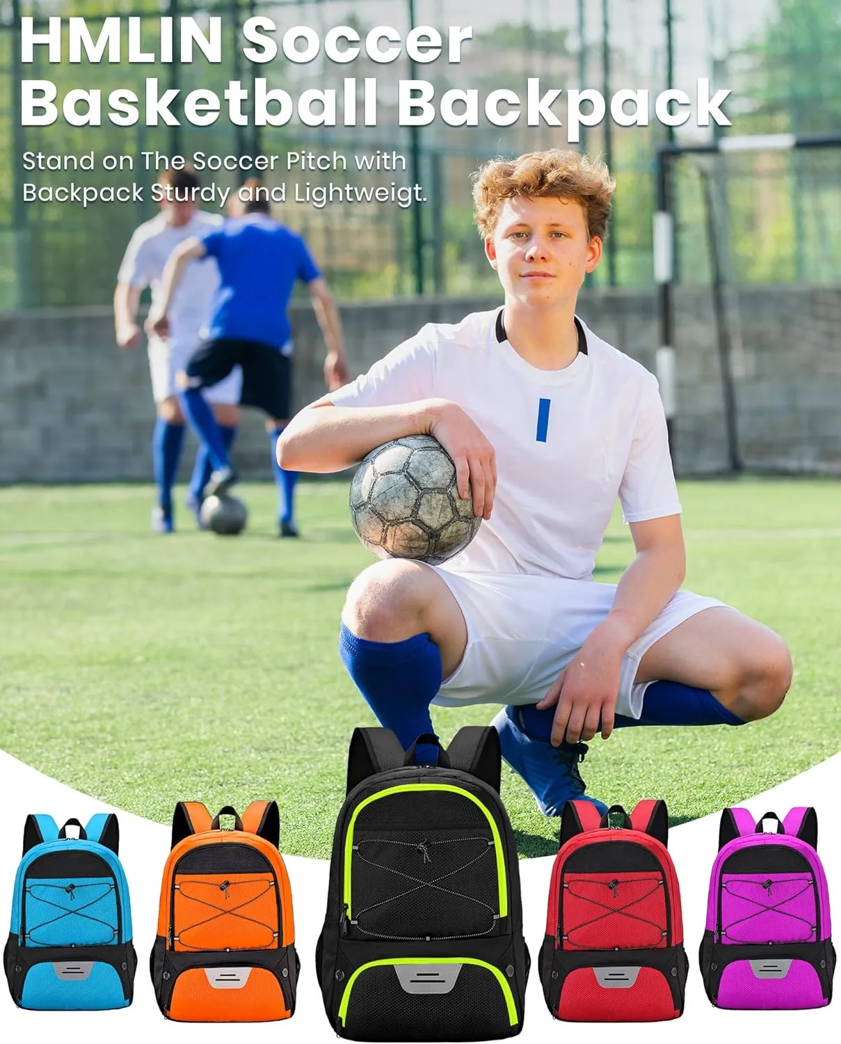 HMLIN Soccer Backpack,Basketball Backpack with Ball Compartment &Shoe Compartment,Sports Bag for Basketball,Soccer,Football& Volleyball