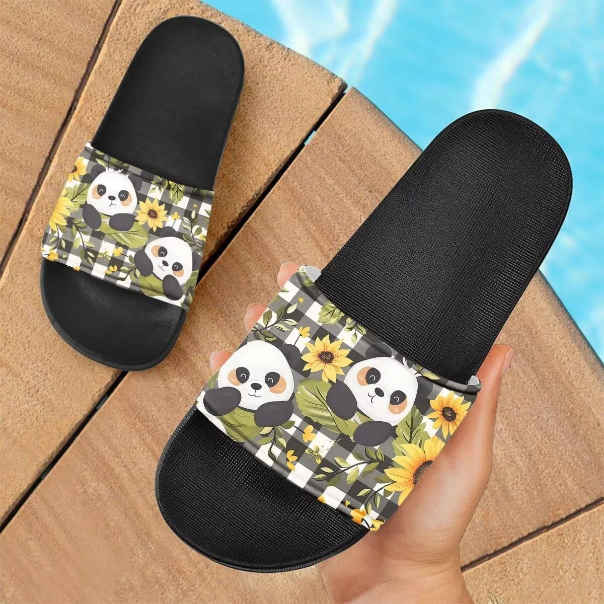 Howilath Cute Animal Women's Classic Open Toe Single Band Slip-On Flat Slide Sandal, Mandala Galaxy Butterflies Colorful Design Women Shower Slippers
