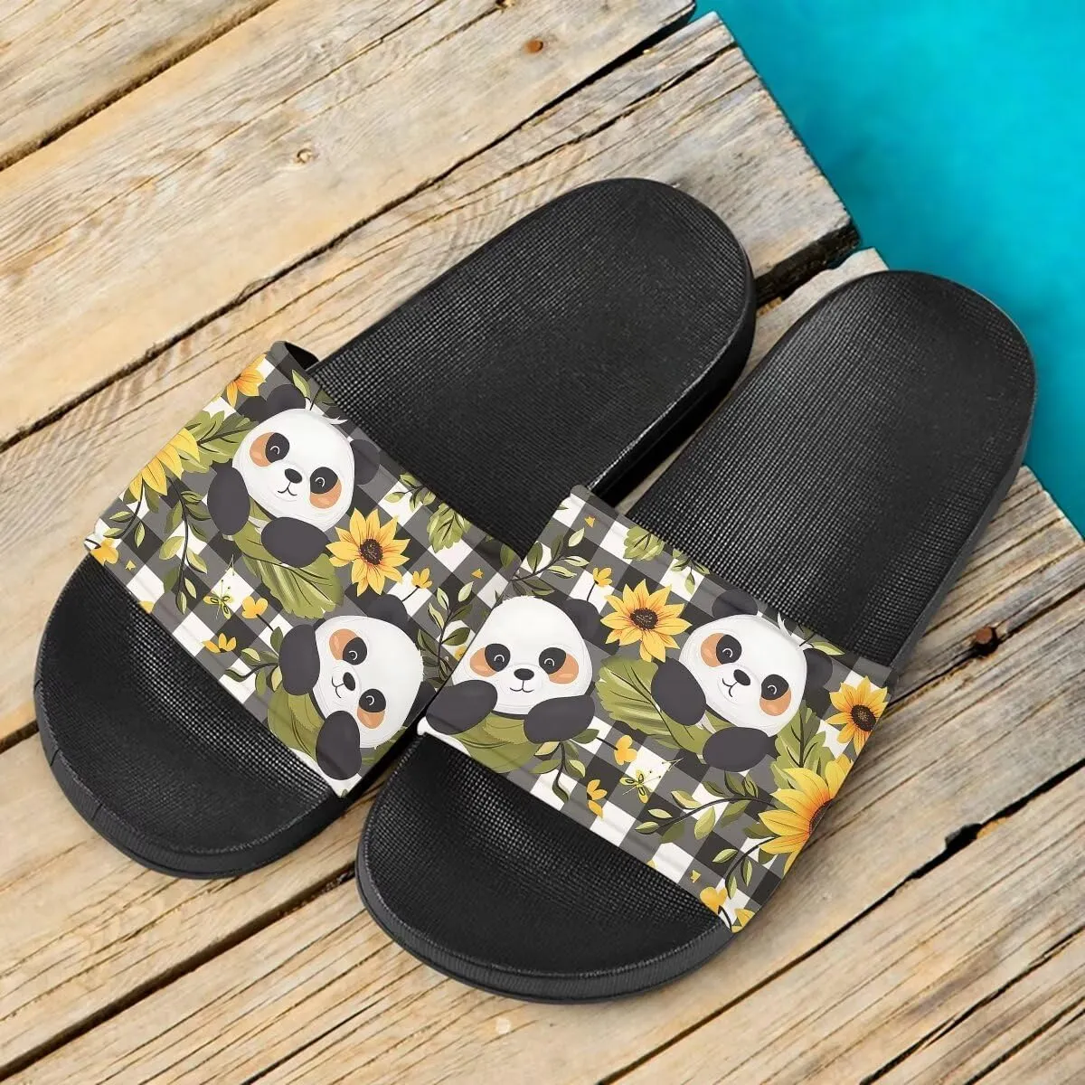 Howilath Cute Animal Women's Classic Open Toe Single Band Slip-On Flat Slide Sandal, Mandala Galaxy Butterflies Colorful Design Women Shower Slippers