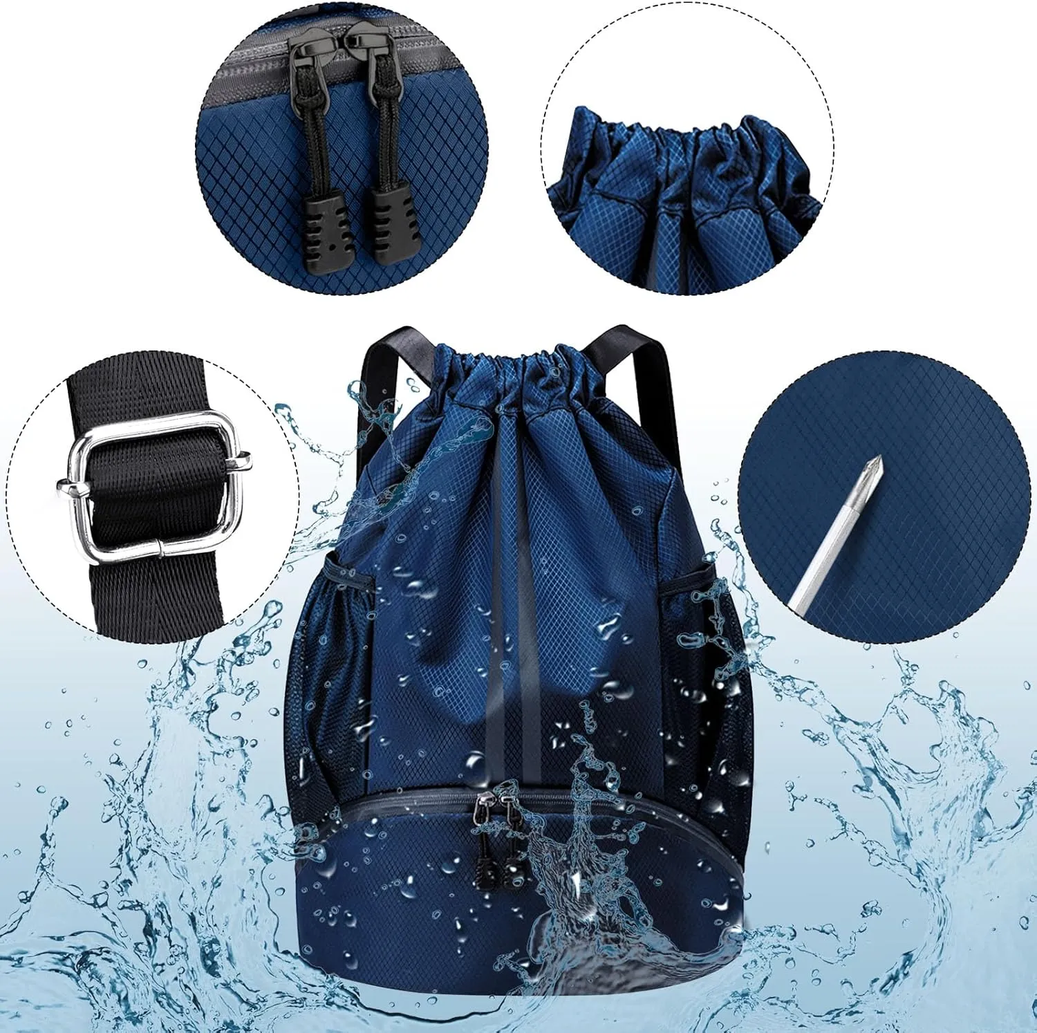 HUA ANGEL Waterproof Drawstring Backpack Lightweight Nylon Gym Bag with Shoe Compartment for Travel Swimming Sports Outdoor