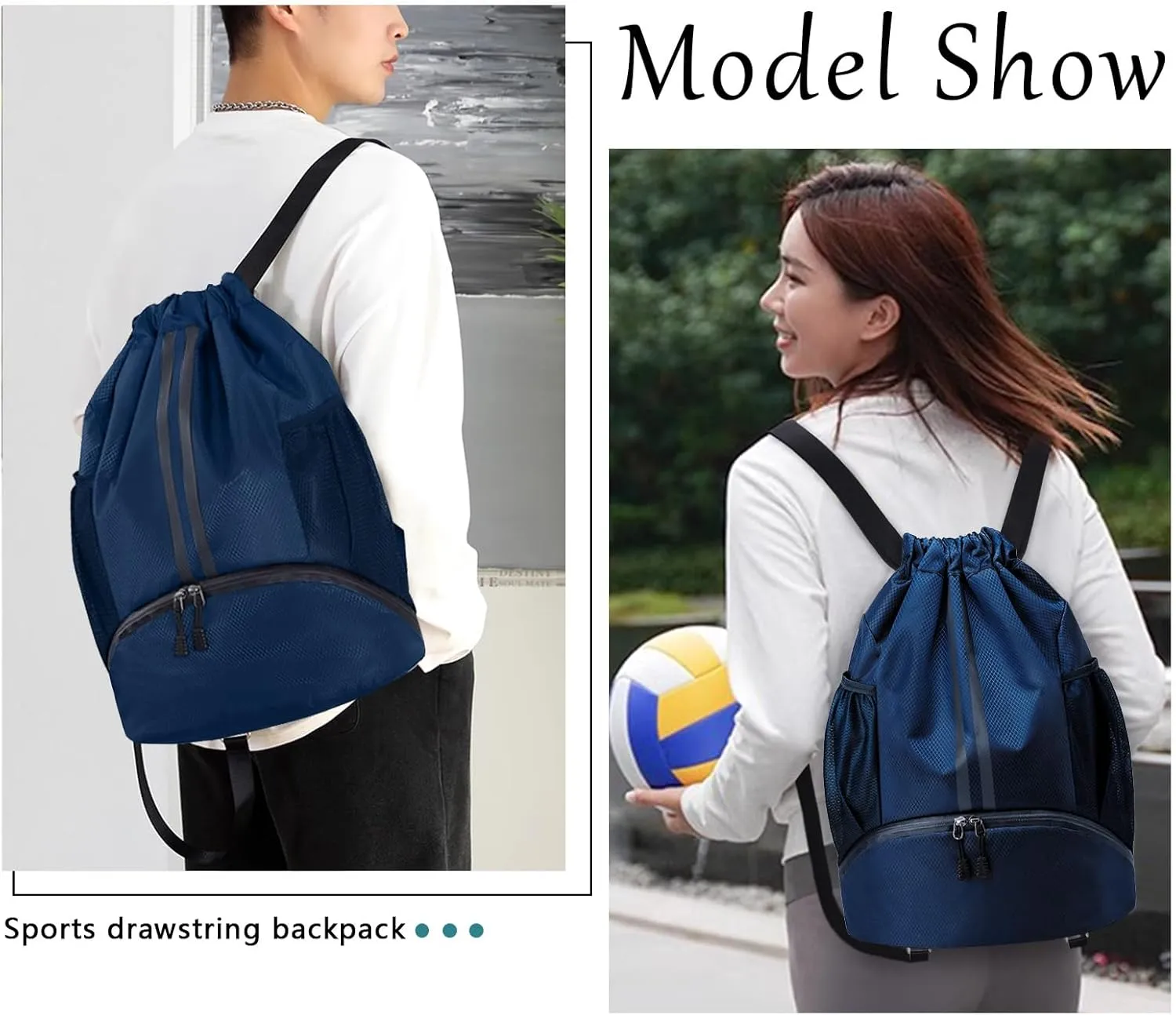 HUA ANGEL Waterproof Drawstring Backpack Lightweight Nylon Gym Bag with Shoe Compartment for Travel Swimming Sports Outdoor