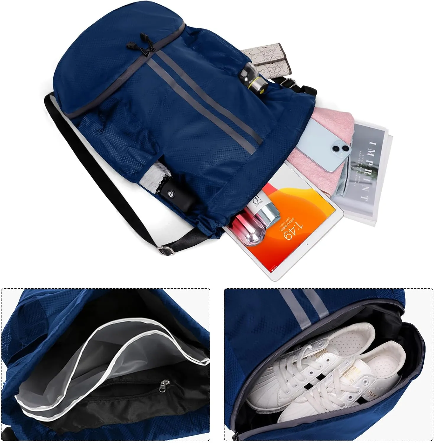 HUA ANGEL Waterproof Drawstring Backpack Lightweight Nylon Gym Bag with Shoe Compartment for Travel Swimming Sports Outdoor