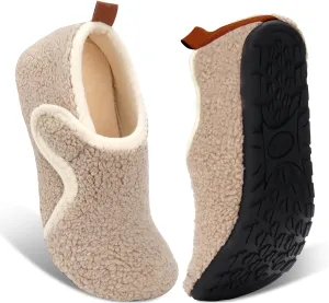 Ibeauti Womens Mens House Slippers Rubber Sole Indoor Slipper Socks Lightweight Fleece Lined Slip-on Barefoot Slippers