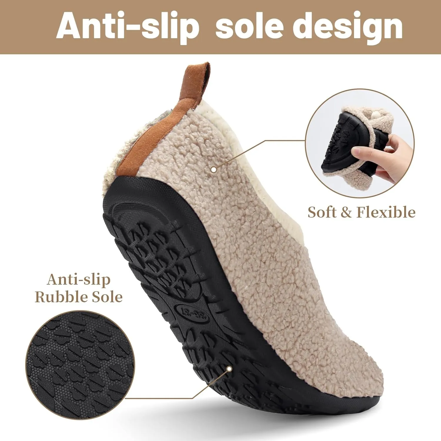 Ibeauti Womens Mens House Slippers Rubber Sole Indoor Slipper Socks Lightweight Fleece Lined Slip-on Barefoot Slippers
