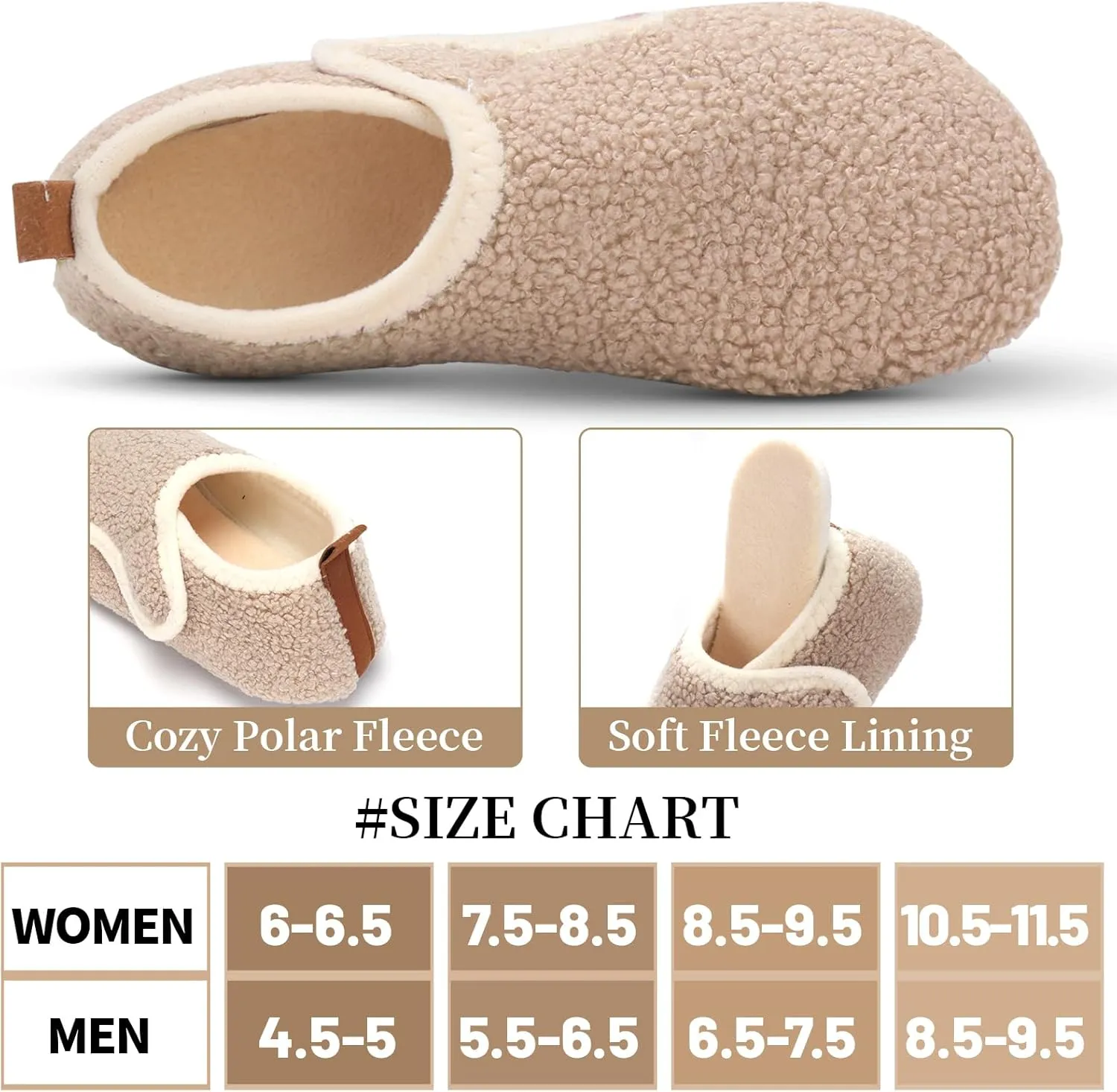 Ibeauti Womens Mens House Slippers Rubber Sole Indoor Slipper Socks Lightweight Fleece Lined Slip-on Barefoot Slippers