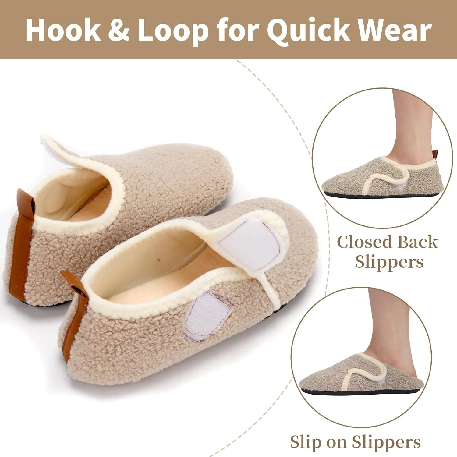 Ibeauti Womens Mens House Slippers Rubber Sole Indoor Slipper Socks Lightweight Fleece Lined Slip-on Barefoot Slippers