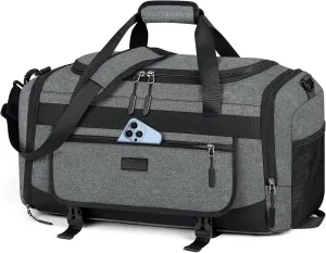 IGOLUMON Gym Bag for Men 55L Sports Duffel Bags Gym Duffle Bag Women with Shoe Compartment & Wet Pocket Water Resistant Travel Duffel Bag Lightweight Weekender Overnight Bag Gray