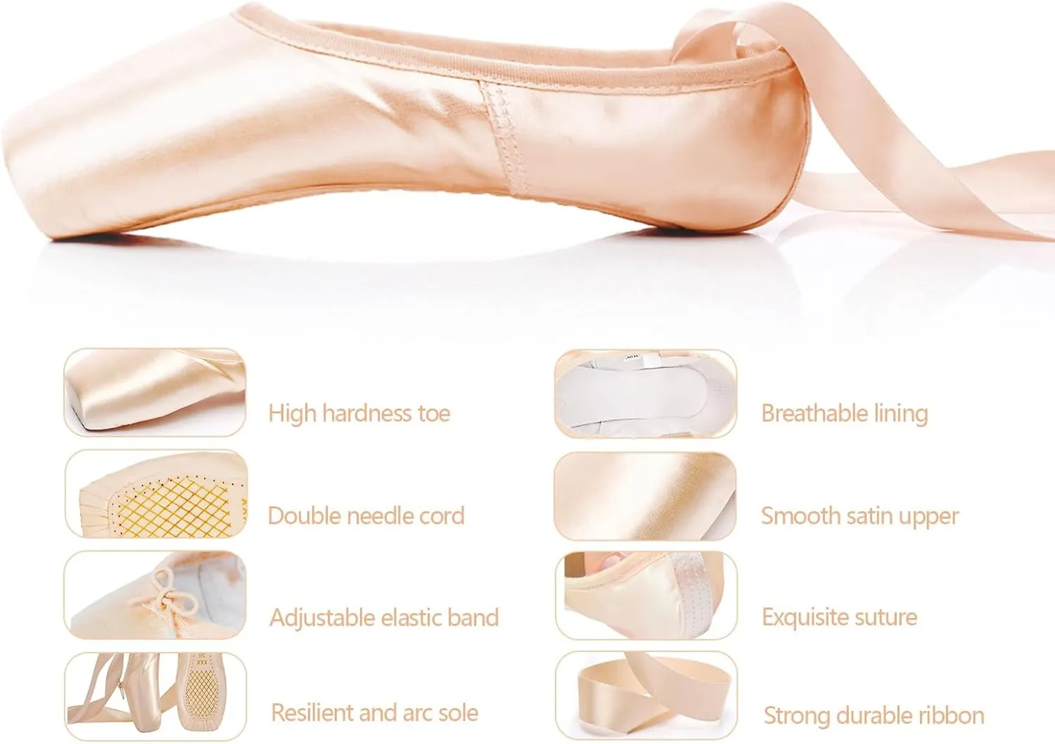 IJONDA Adult Ballet Pointe Shoes for Girls Women with Toe Pads and Mesh Bag