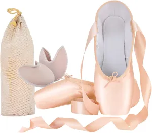 IJONDA Adult Ballet Pointe Shoes for Girls Women with Toe Pads and Mesh Bag