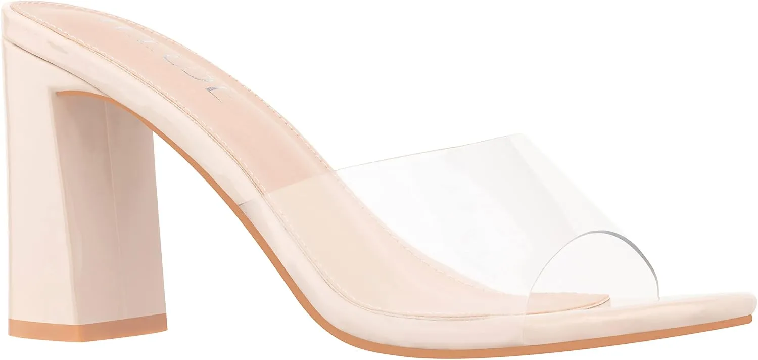 ILLUDE Women’s Block Heel Single Strap Square Toe Heeled Sandal Slip On Mule - Demi
