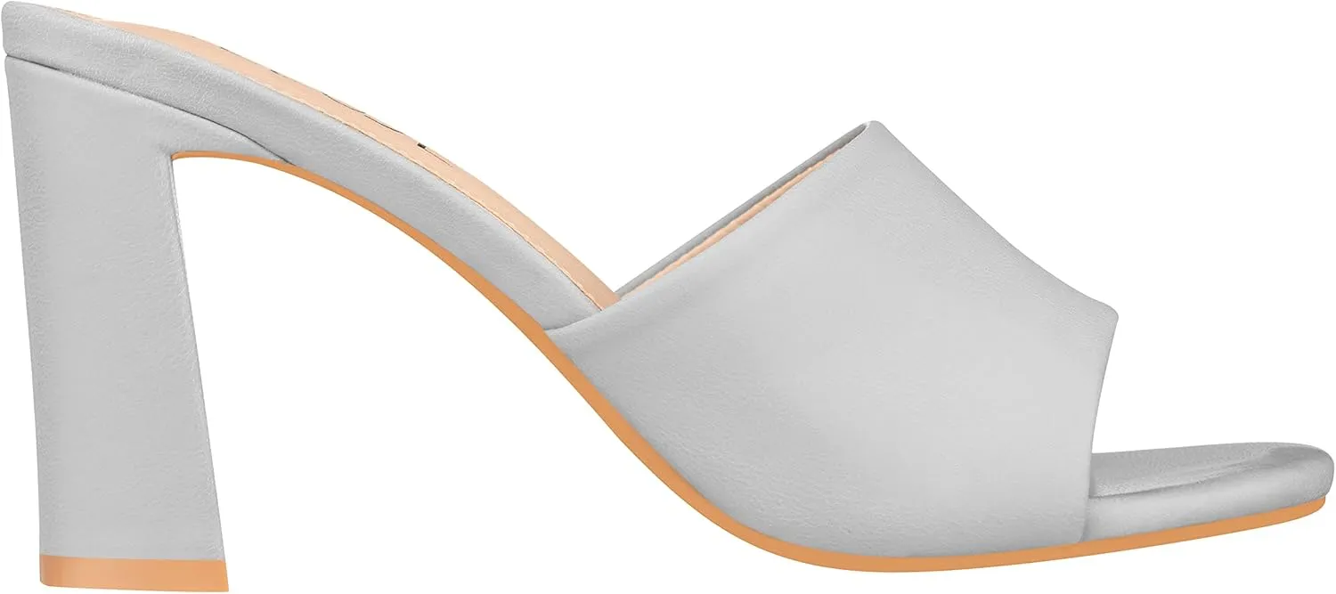 ILLUDE Women’s Block Heel Single Strap Square Toe Heeled Sandal Slip On Mule - Demi