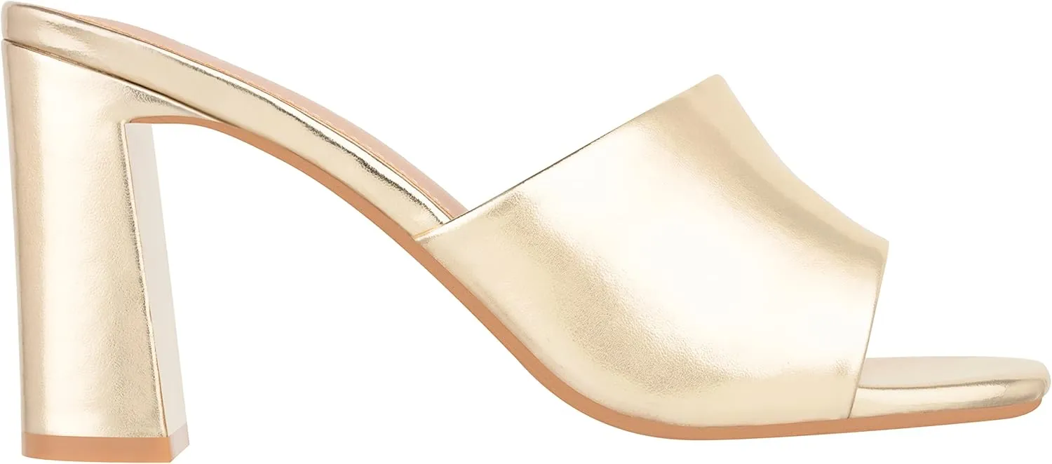 ILLUDE Women’s Block Heel Single Strap Square Toe Heeled Sandal Slip On Mule - Demi