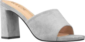 ILLUDE Women’s Block Heel Single Strap Square Toe Heeled Sandal Slip On Mule - Demi