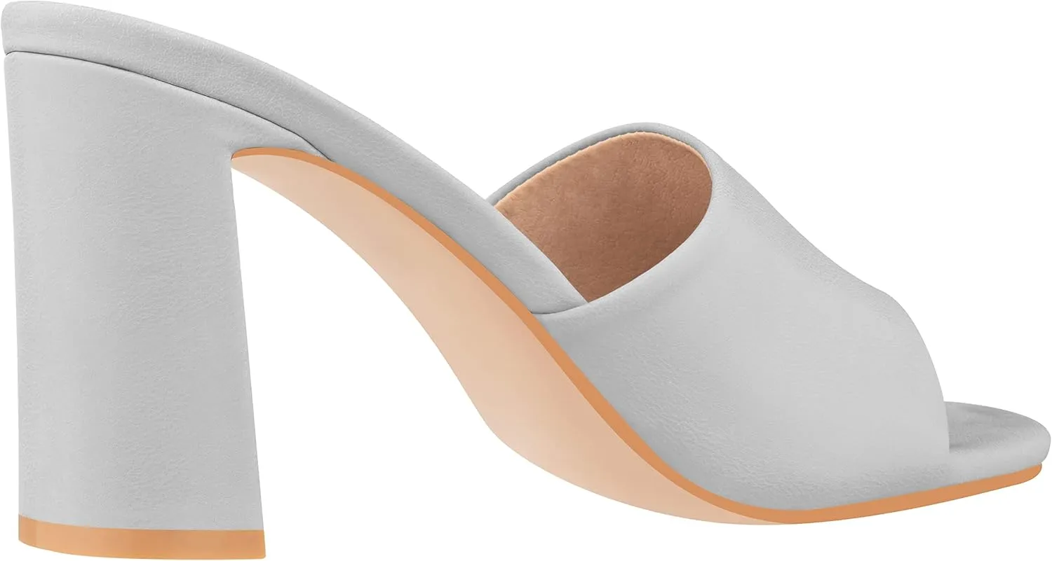 ILLUDE Women’s Block Heel Single Strap Square Toe Heeled Sandal Slip On Mule - Demi