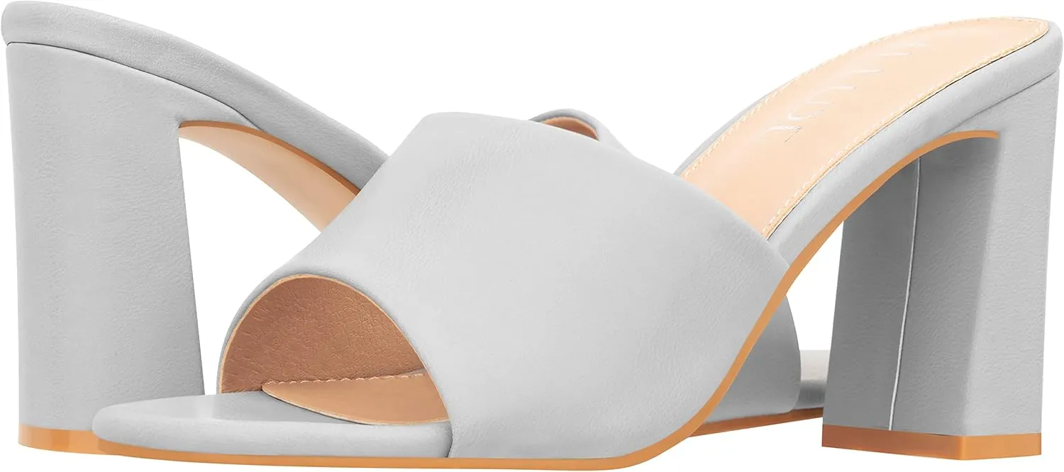 ILLUDE Women’s Block Heel Single Strap Square Toe Heeled Sandal Slip On Mule - Demi