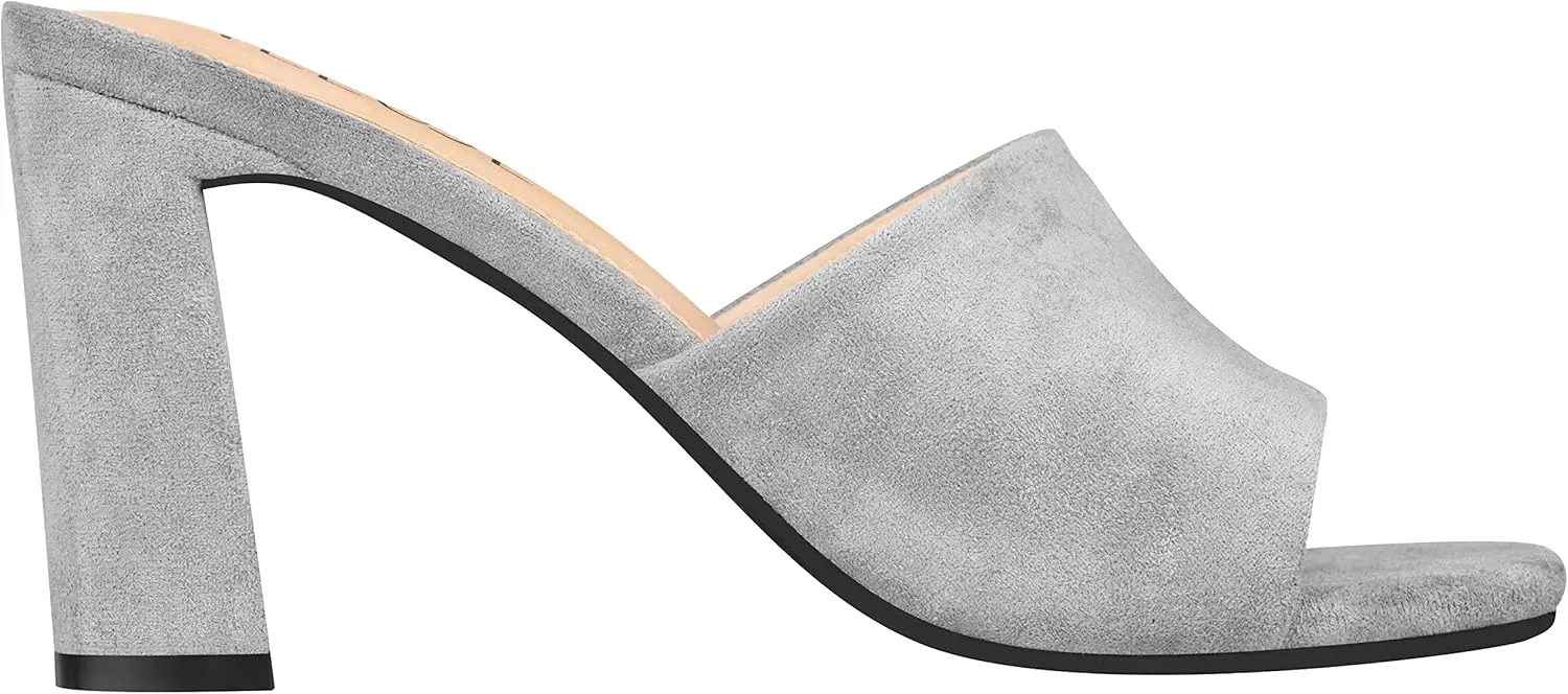 ILLUDE Women’s Block Heel Single Strap Square Toe Heeled Sandal Slip On Mule - Demi