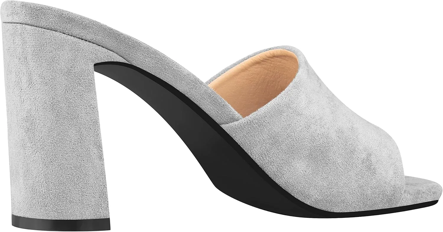 ILLUDE Women’s Block Heel Single Strap Square Toe Heeled Sandal Slip On Mule - Demi