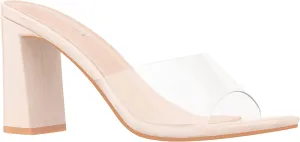 ILLUDE Women’s Block Heel Single Strap Square Toe Heeled Sandal Slip On Mule - Demi