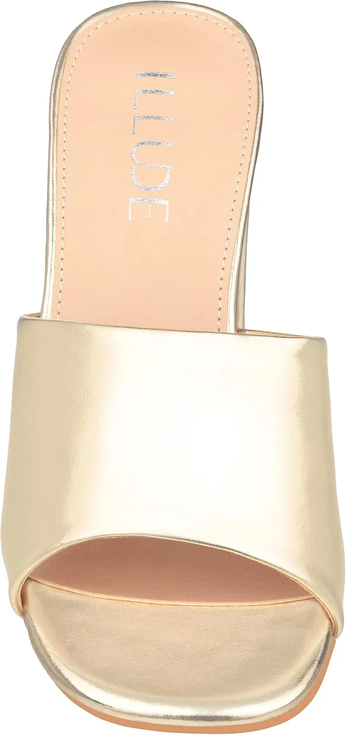 ILLUDE Women’s Block Heel Single Strap Square Toe Heeled Sandal Slip On Mule - Demi