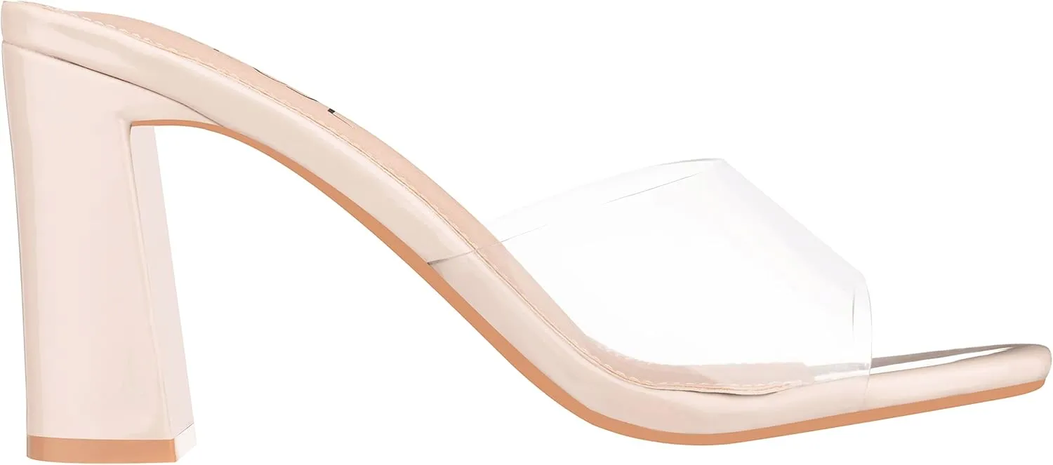 ILLUDE Women’s Block Heel Single Strap Square Toe Heeled Sandal Slip On Mule - Demi