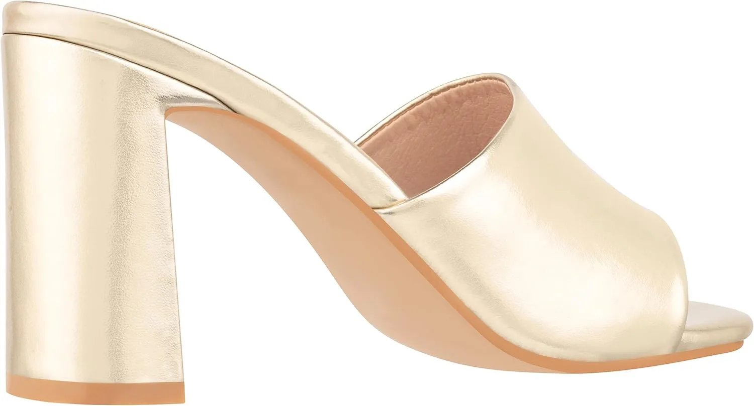 ILLUDE Women’s Block Heel Single Strap Square Toe Heeled Sandal Slip On Mule - Demi